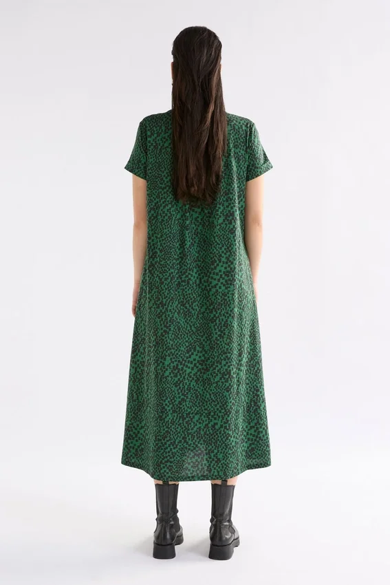 Haki-jurk met groene Sinda-print Haki-jurk met groene Sinda-print