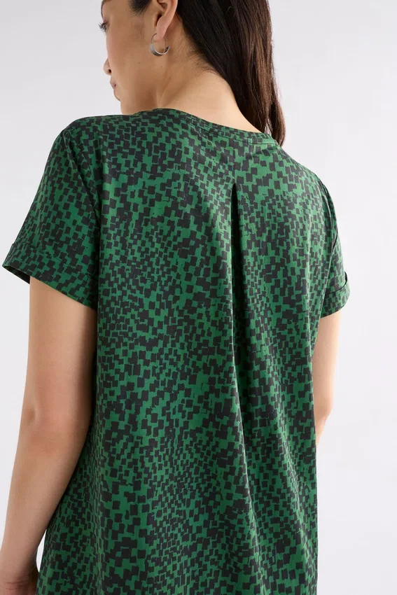 Haki-jurk met groene Sinda-print Haki-jurk met groene Sinda-print