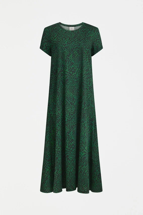 Haki-jurk met groene Sinda-print Haki-jurk met groene Sinda-print
