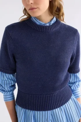 Luft Lurex-gebreide top Navy Copper